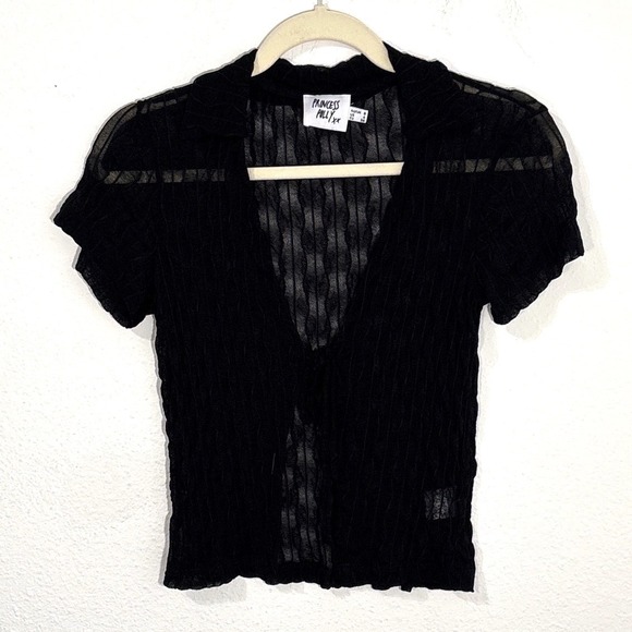 Princess Polly 4 Black Sheer Tie Front Short Sleeve Mesh Festival Beach Cardigan - Picture 4 of 9